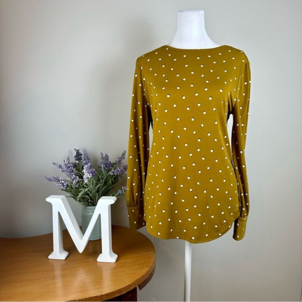 Ann Taylor Factory Mustard Dot Long Sleeve Blouse -  Size MP